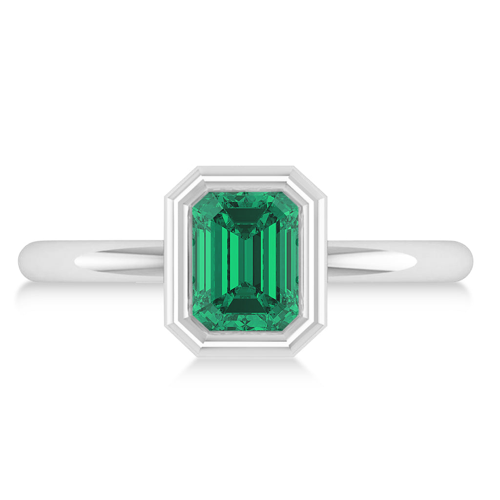Emerald-Cut Bezel-Set Emerald Solitaire Ring 14k White Gold (1.00 ctw)