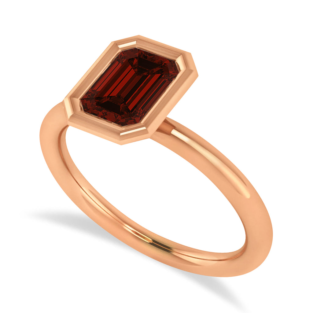 Emerald-Cut Bezel-Set Garnet Solitaire Ring 14k Rose Gold (1.00 ctw)