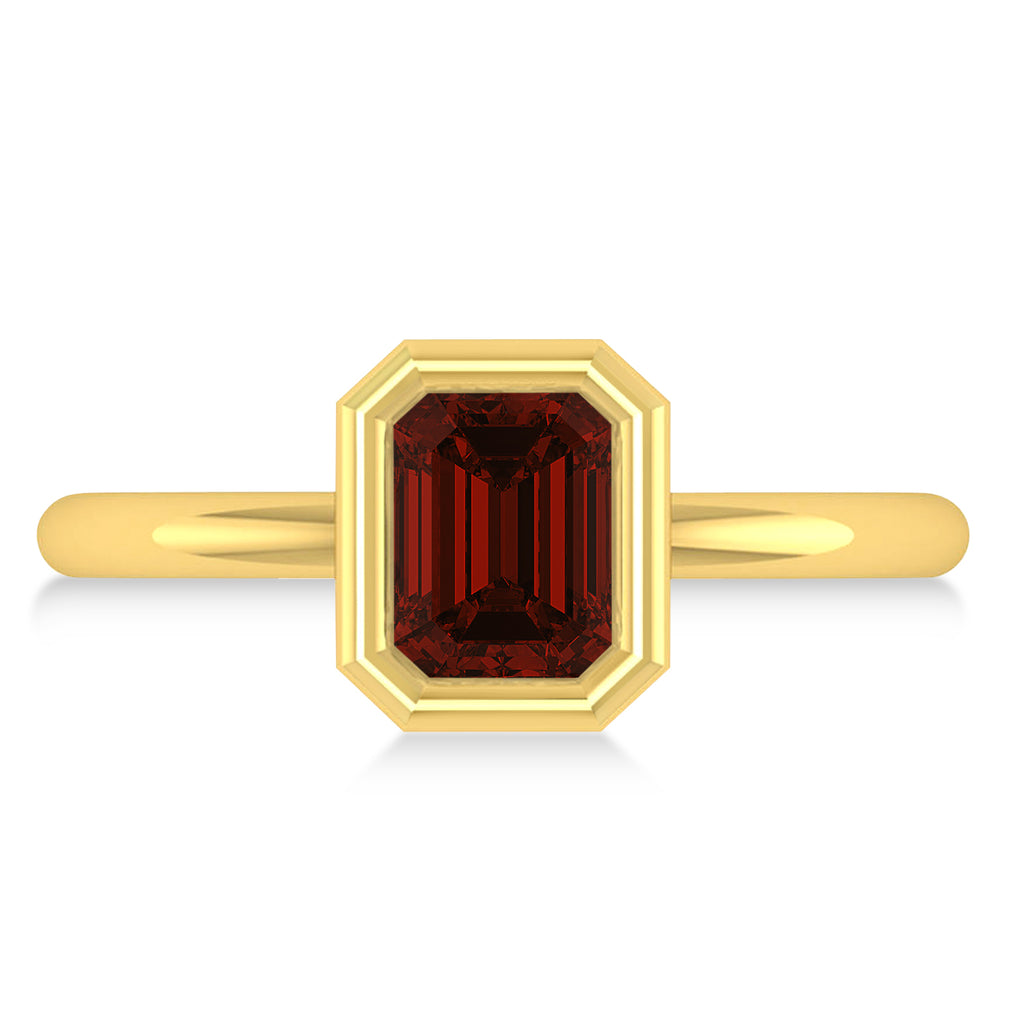 Emerald-Cut Bezel-Set Garnet Solitaire Ring 14k Yellow Gold (1.00 ctw)