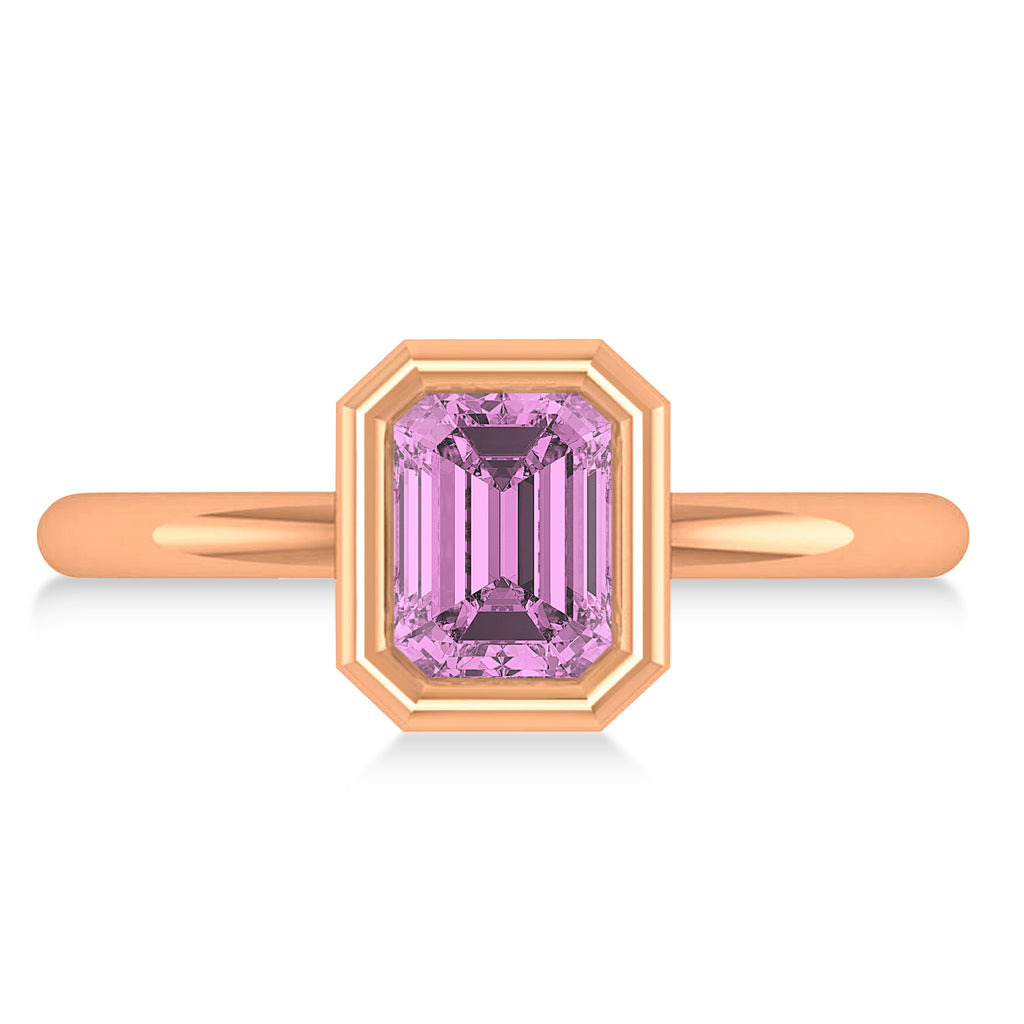 Emerald-Cut Bezel-Set Pink Sapphire Solitaire Ring 14k Rose Gold (1.00 ctw)