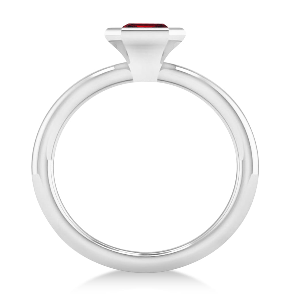 Emerald-Cut Bezel-Set Ruby Solitaire Ring 14k White Gold (1.00 ctw)