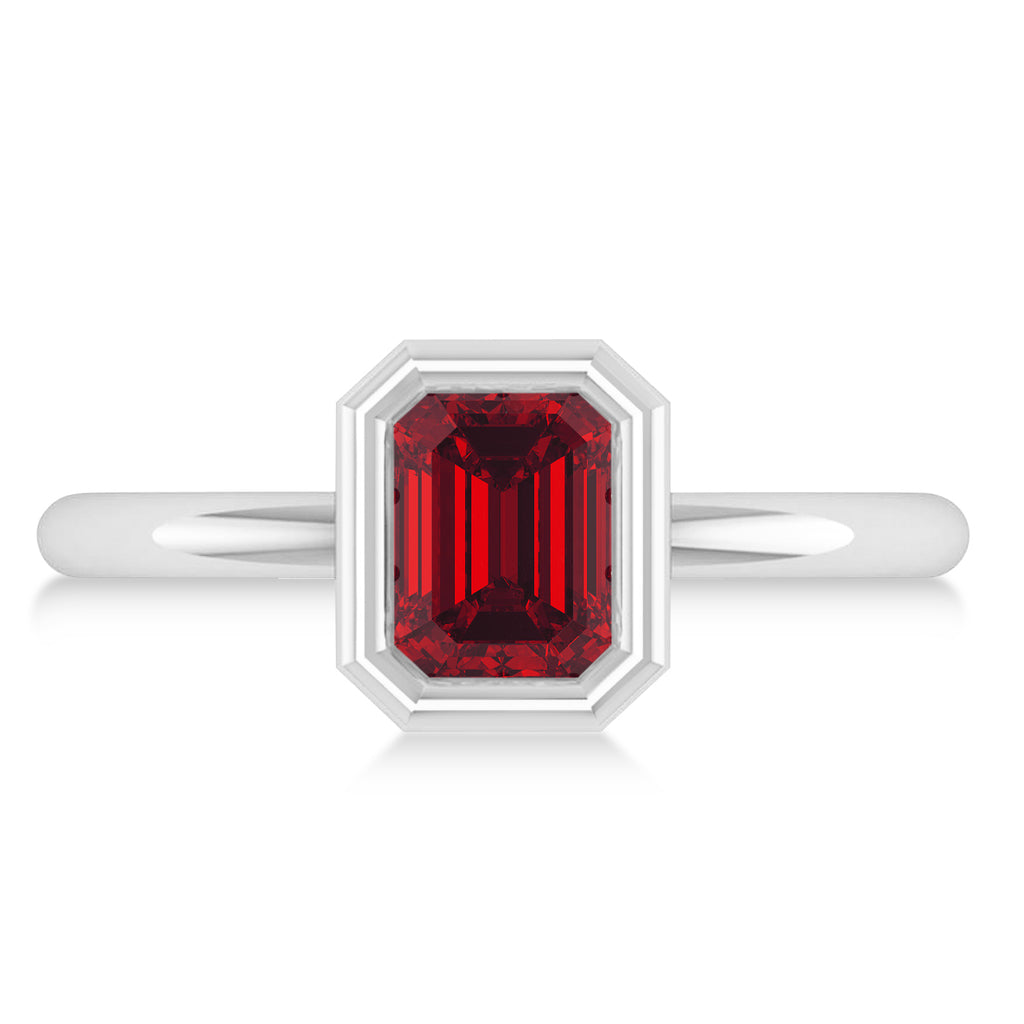 Emerald-Cut Bezel-Set Ruby Solitaire Ring 14k White Gold (1.00 ctw)