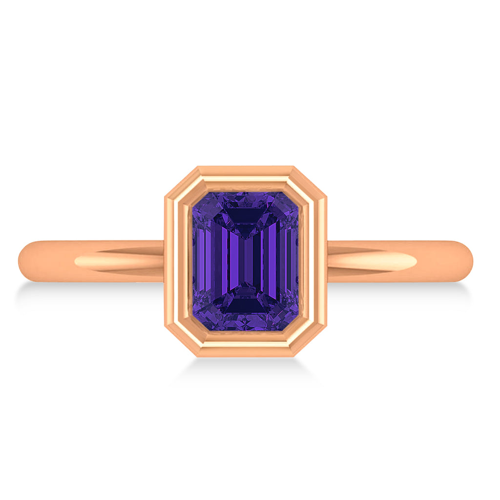 Emerald-Cut Bezel-Set Tanzanite Solitaire Ring 14k Rose Gold (1.00 ctw)