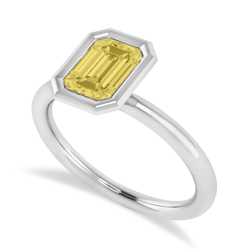 Emerald-Cut Bezel-Set Yellow Diamond Solitaire Ring 14k White Gold (1.00 ctw)