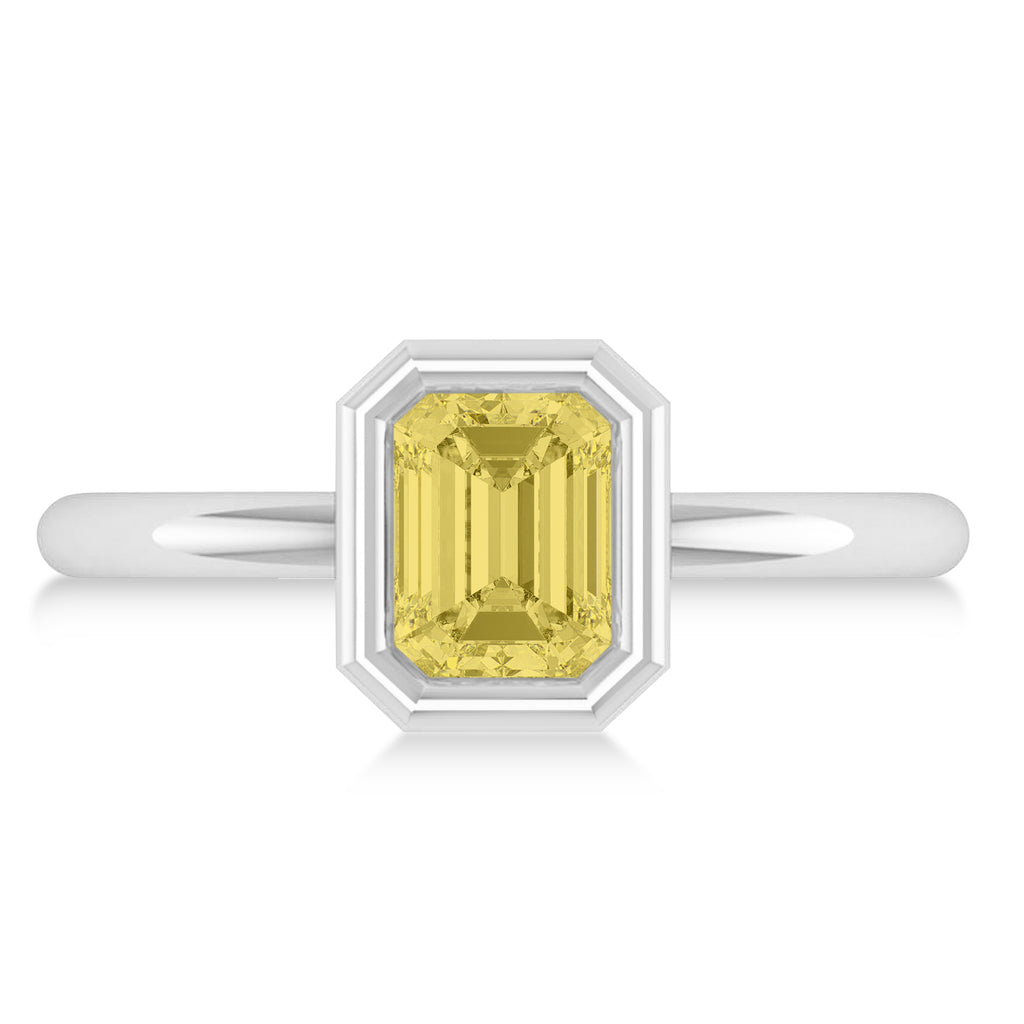Emerald-Cut Bezel-Set Yellow Diamond Solitaire Ring 14k White Gold (1.00 ctw)