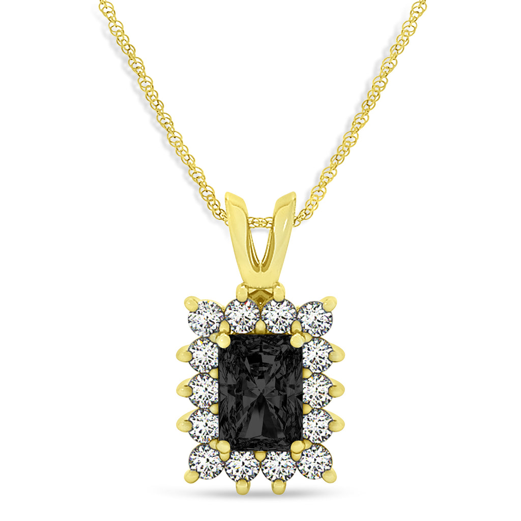 Emerald Shape Black Diamond & Diamond Pendant Necklace 14k Yellow Gold (3.00ct)