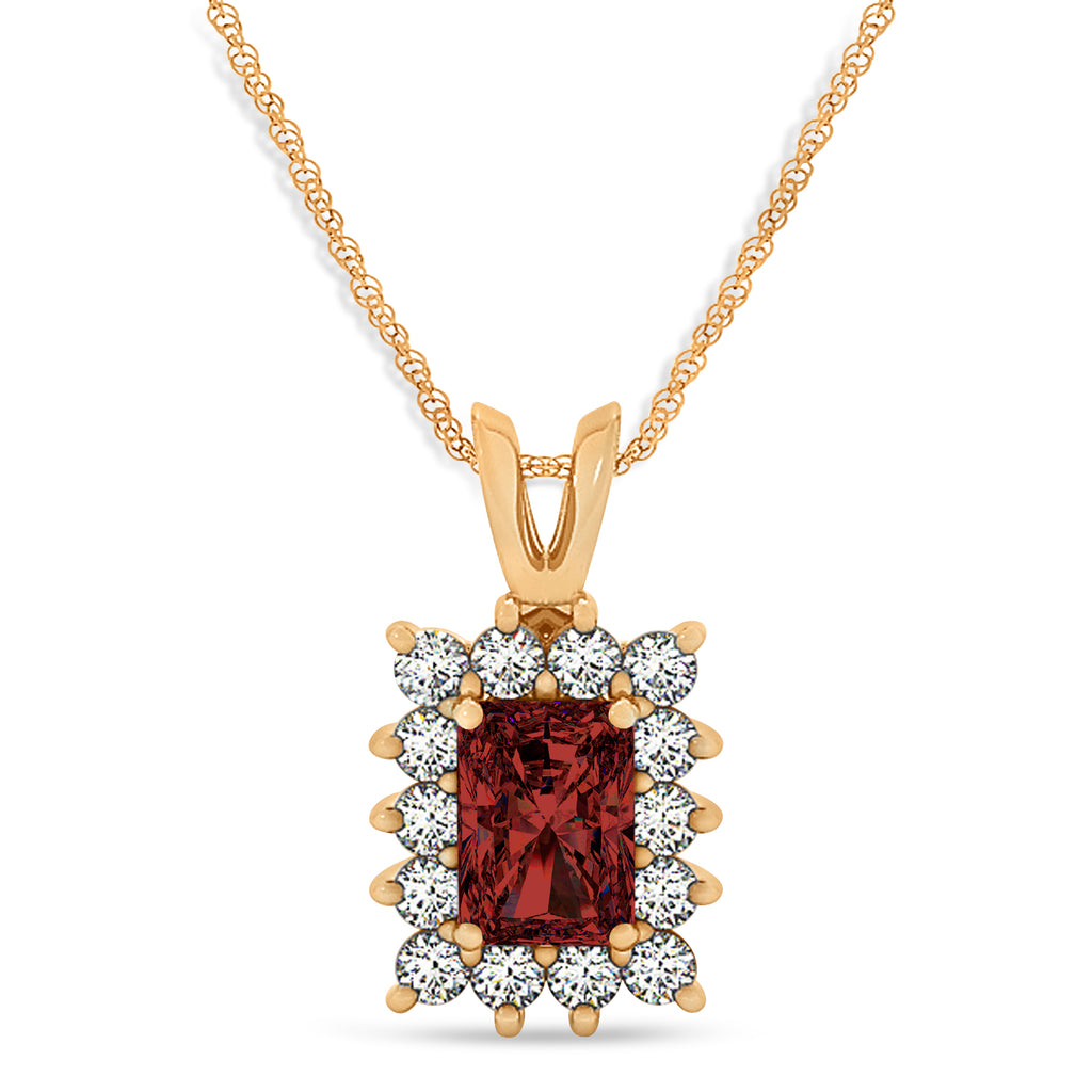 Emerald Shape Garnet & Diamond Pendant Necklace 14k Rose Gold (3.00ct)
