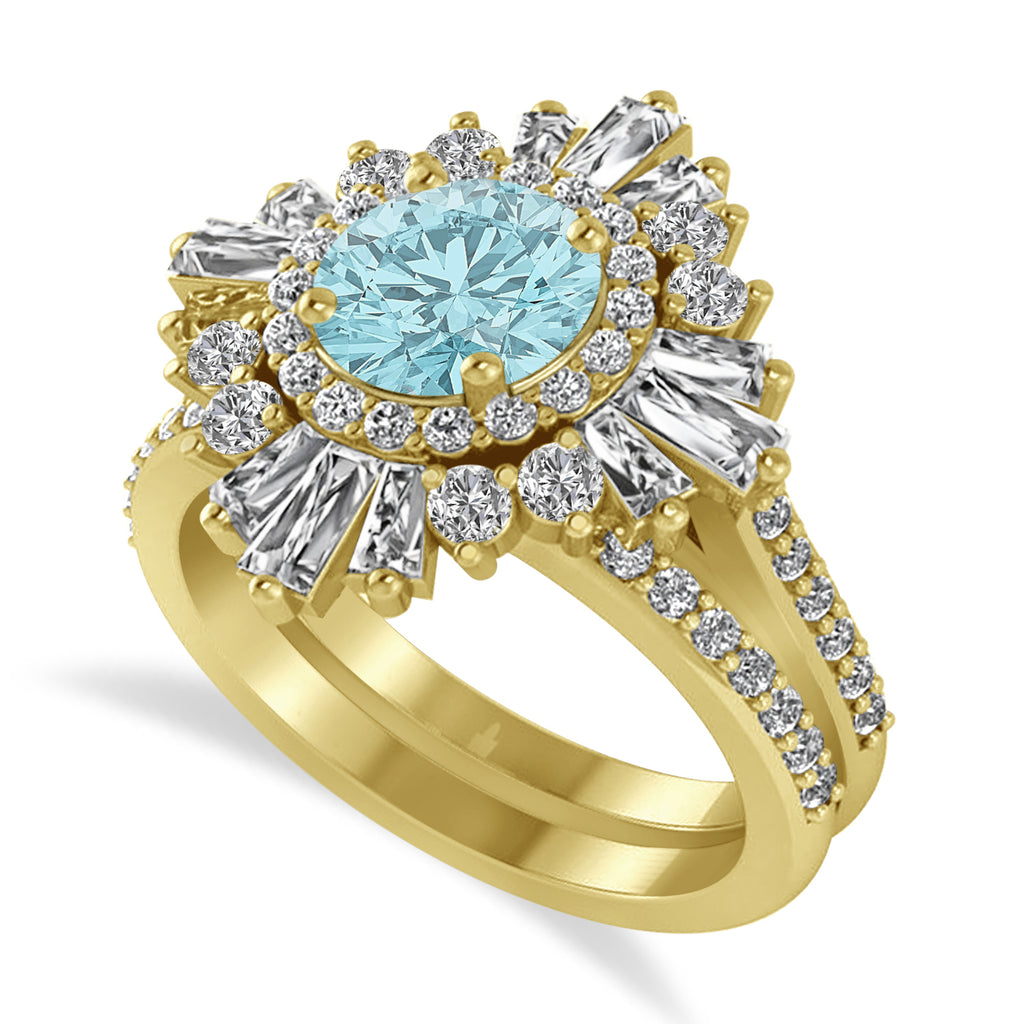 Aquamarine & Diamond Ballerina Engagement Ring 18k Yellow Gold (2.74 ctw)