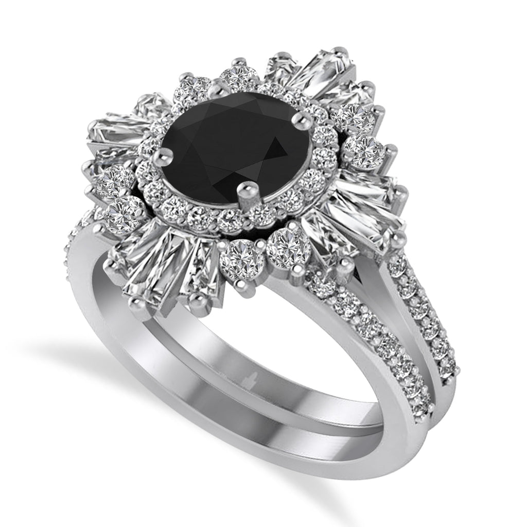 Black Diamond & Diamond Ballerina Engagement Ring Platinum (2.74 ctw)