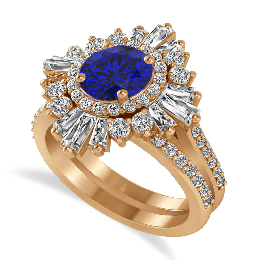 Blue Sapphire & Diamond Ballerina Engagement Ring 14k Rose Gold (2.74 ctw)