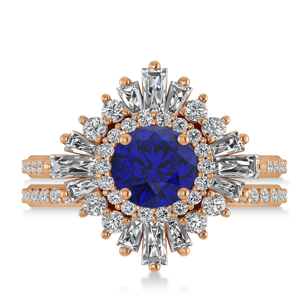 Blue Sapphire & Diamond Ballerina Engagement Ring 14k Rose Gold (2.74 ctw)
