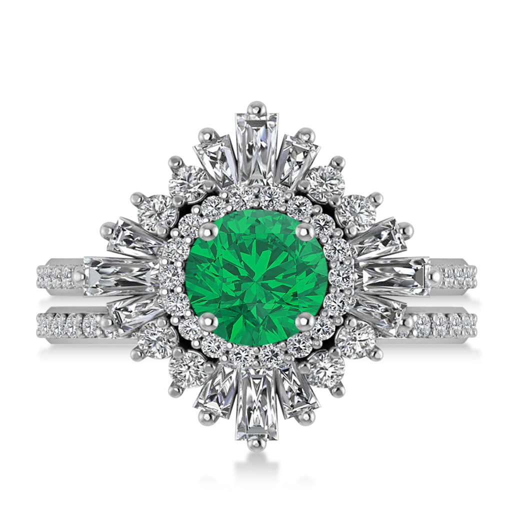 Emerald & Diamond Ballerina Engagement Ring 18k White Gold (2.74 ctw)