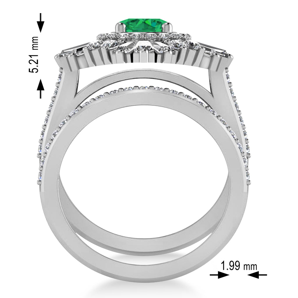 Emerald & Diamond Ballerina Engagement Ring 18k White Gold (2.74 ctw)