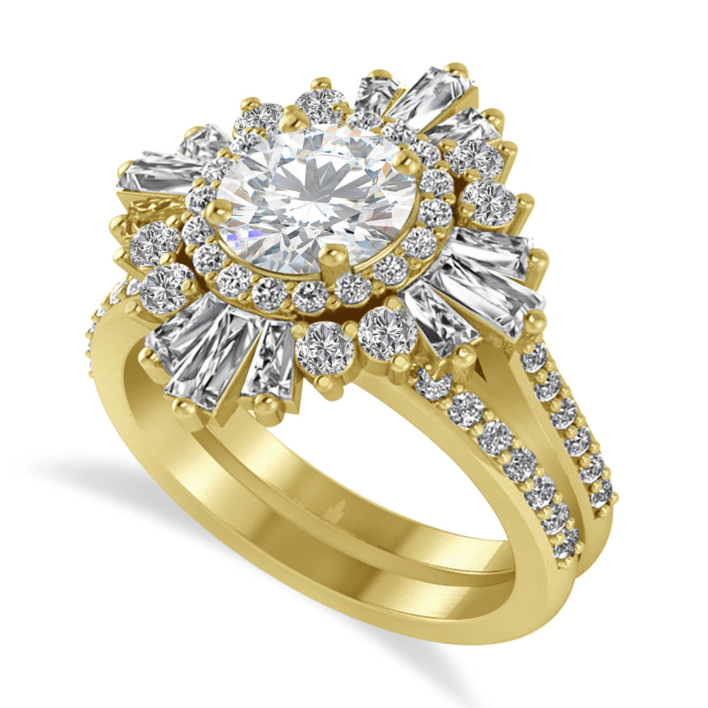 Moissanite & Diamond Ballerina Engagement Ring 14k Yellow Gold (2.74 ctw)