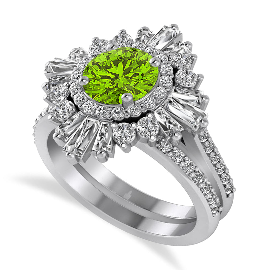 Peridot & Diamond Ballerina Engagement Ring Platinum (2.74 ctw)