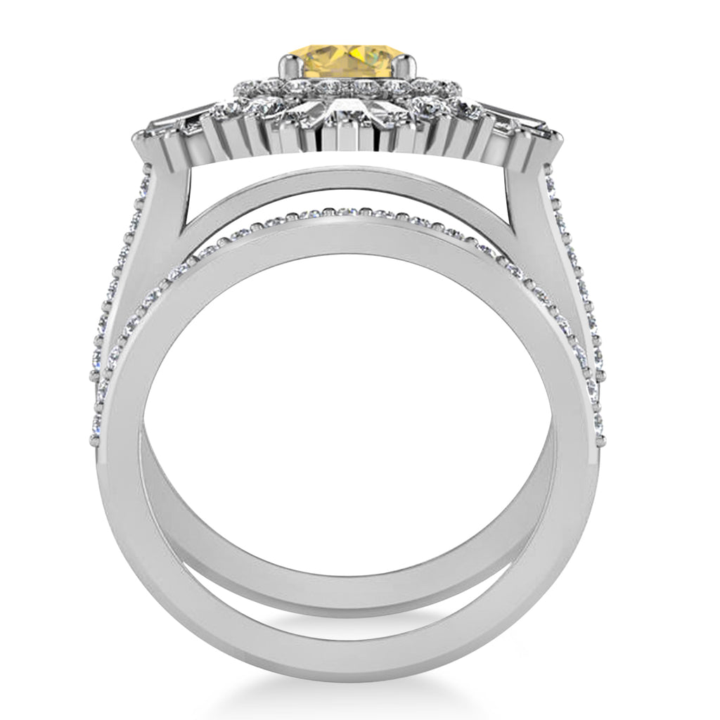 Yellow Diamond & Diamond Ballerina Engagement Ring 18k White Gold (2.74 ctw)