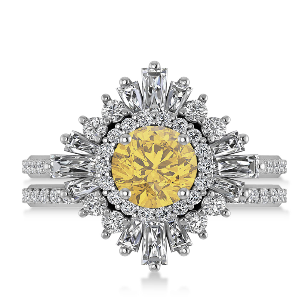 Yellow Diamond & Diamond Ballerina Engagement Ring 18k White Gold (2.74 ctw)