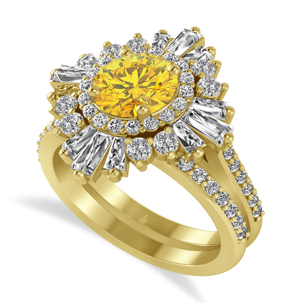 Yellow Sapphire & Diamond Ballerina Engagement Ring 14k Yellow Gold (2.74 ctw)