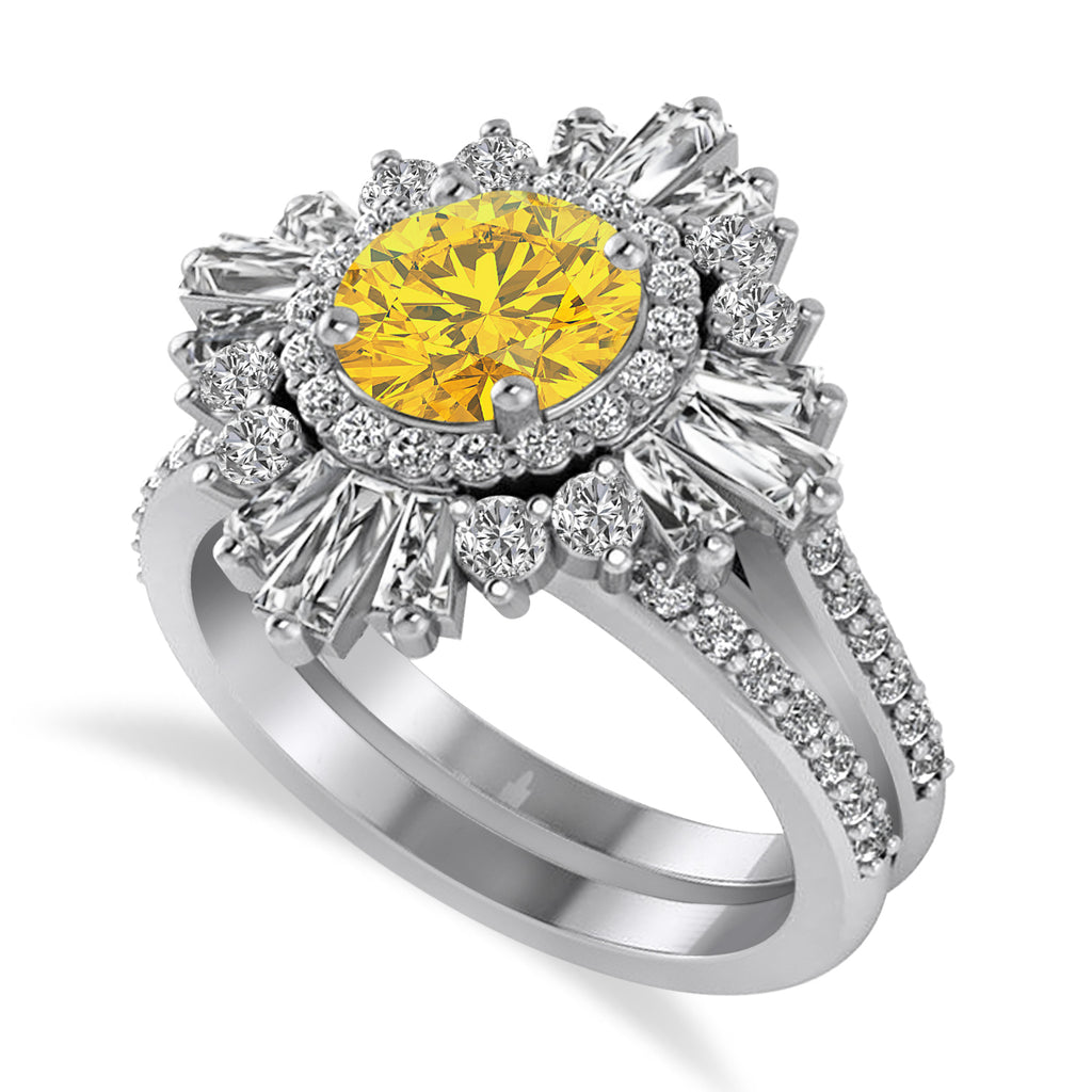 Yellow Sapphire & Diamond Ballerina Engagement Ring Palladium (2.74 ctw)