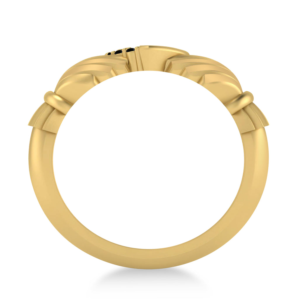 Black Diamond Claddagh Ladies Ring with Hollow Heart 14k Yellow Gold (0.05ct)