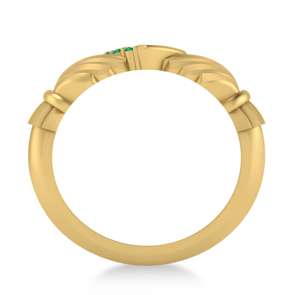 Emerald Claddagh Ladies Ring with Hollow Heart 14k Yellow Gold (0.05ct)