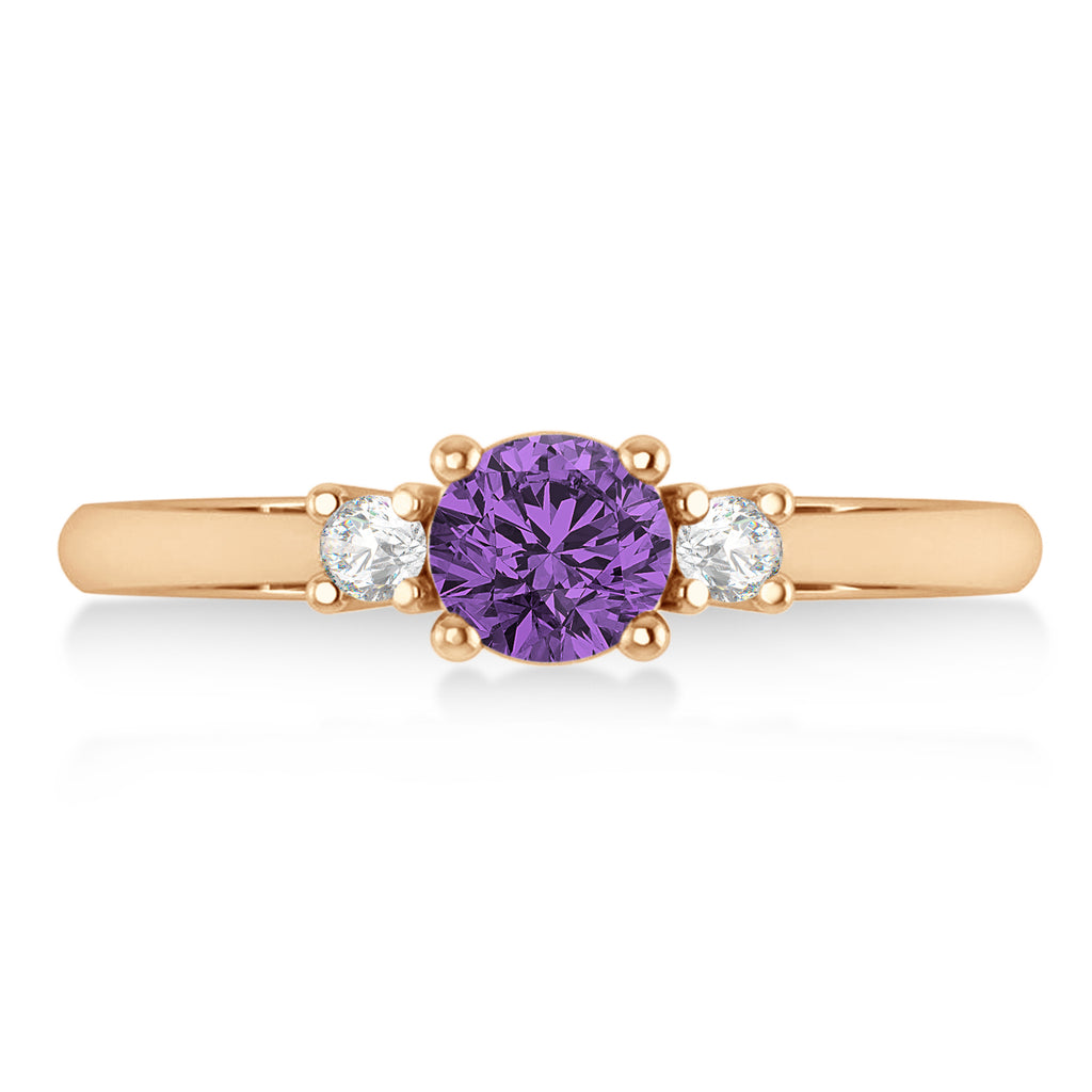 Round Amethyst & Diamond Three-Stone Engagement Ring 14k Rose Gold (0.60ct)