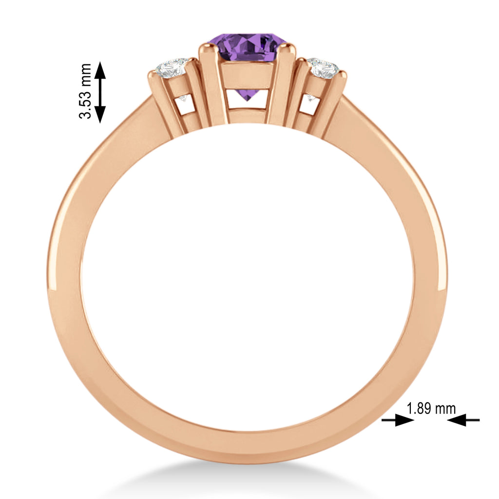Round Amethyst & Diamond Three-Stone Engagement Ring 14k Rose Gold (0.60ct)