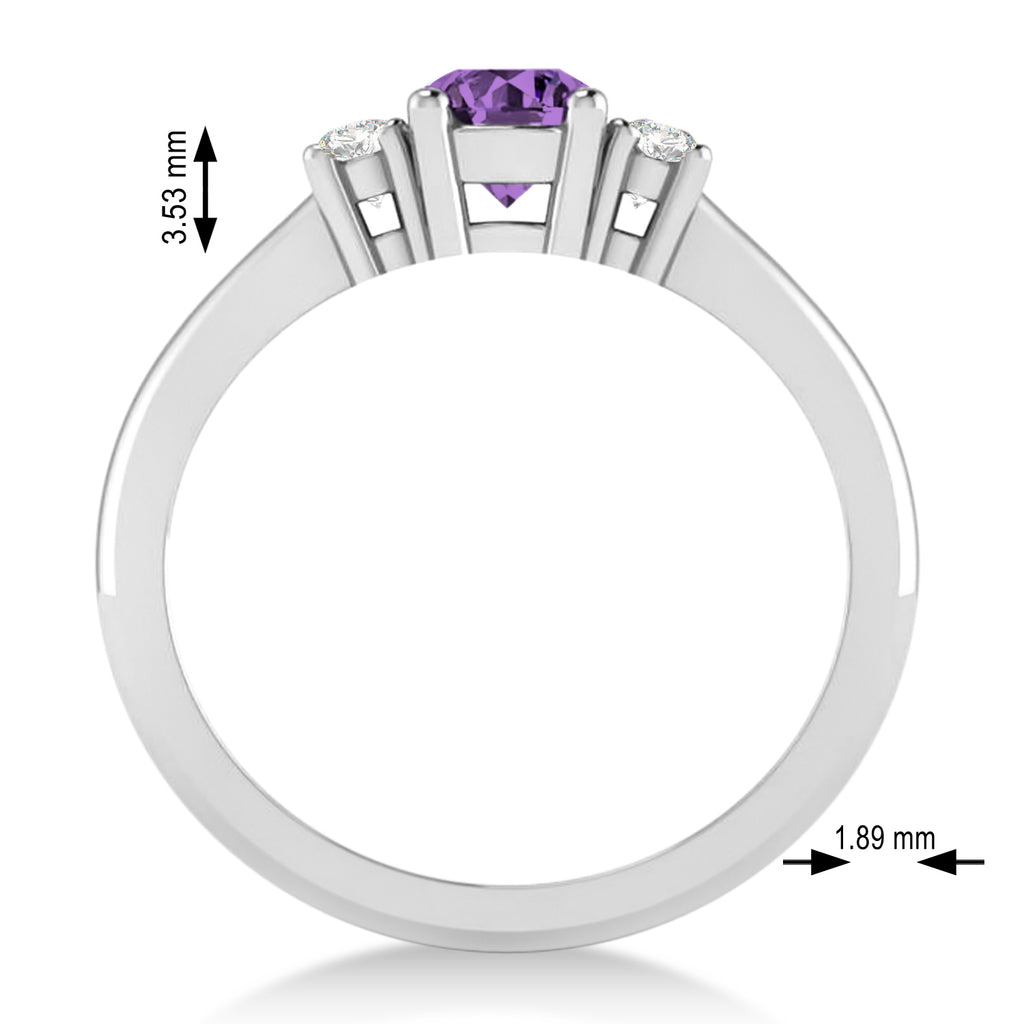 Round Amethyst & Diamond Three-Stone Engagement Ring 14k White Gold (0.60ct)
