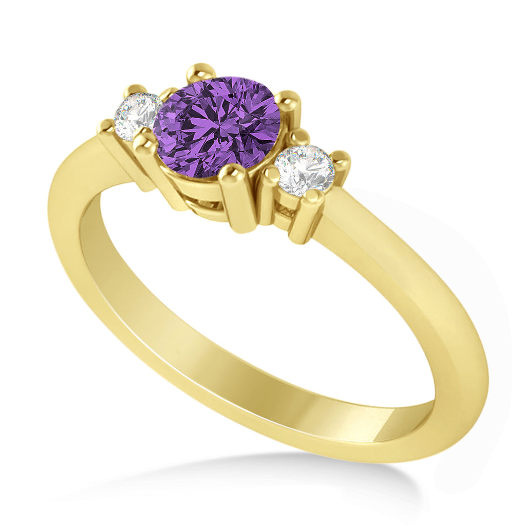 Round Amethyst & Diamond Three-Stone Engagement Ring 14k Yellow Gold (0.60ct)