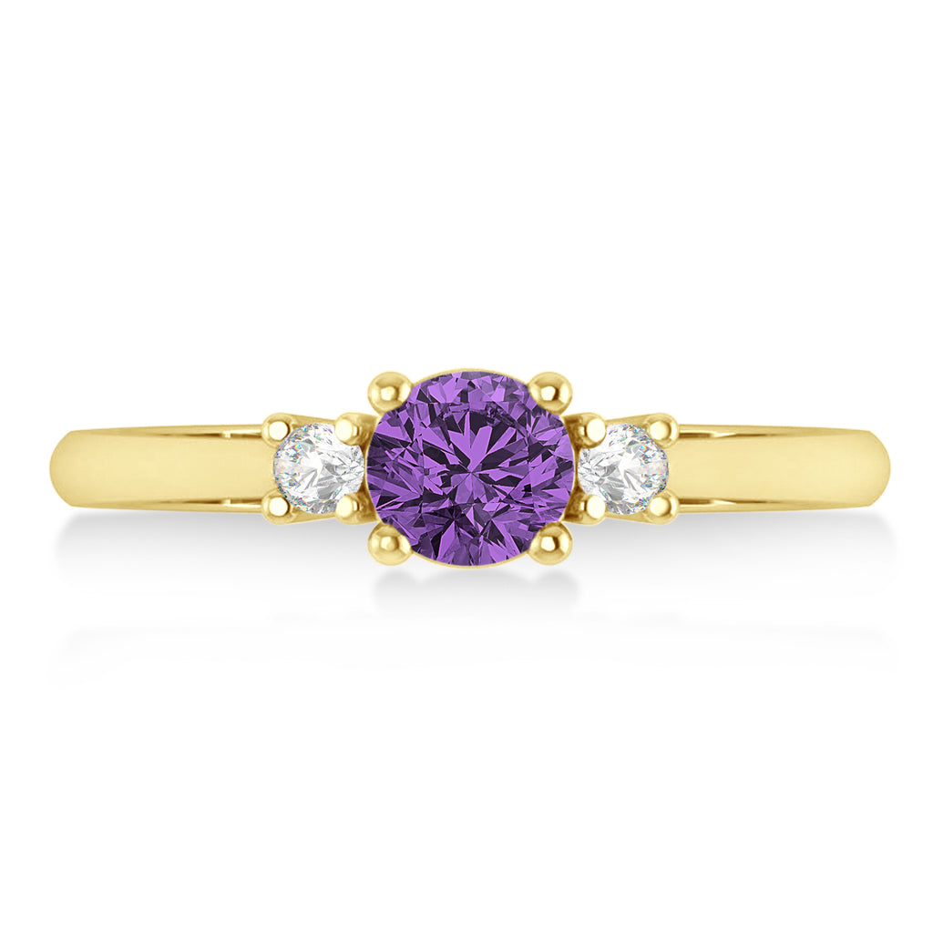 Round Amethyst & Diamond Three-Stone Engagement Ring 14k Yellow Gold (0.60ct)