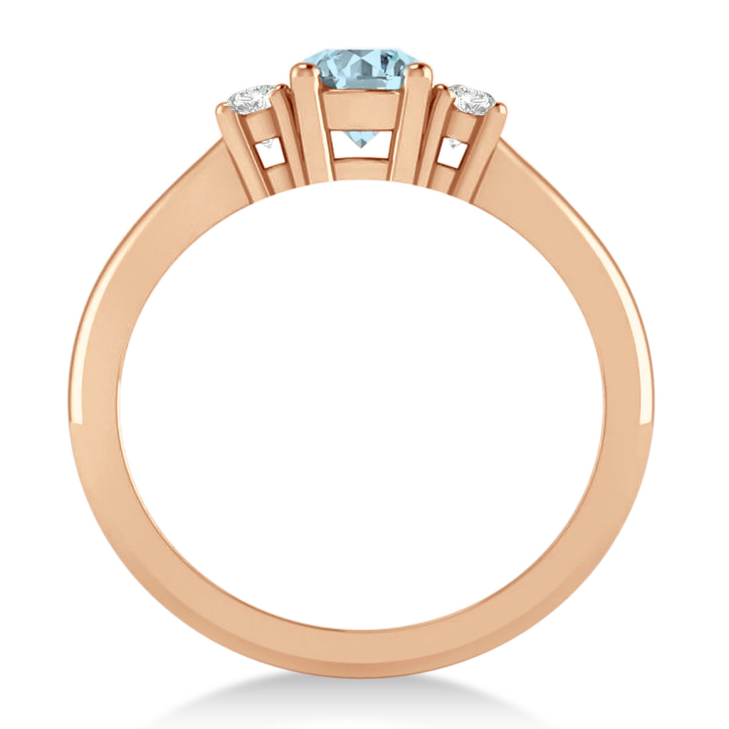 Round Aquamarine & Diamond Three-Stone Engagement Ring 14k Rose Gold (0.60ct)