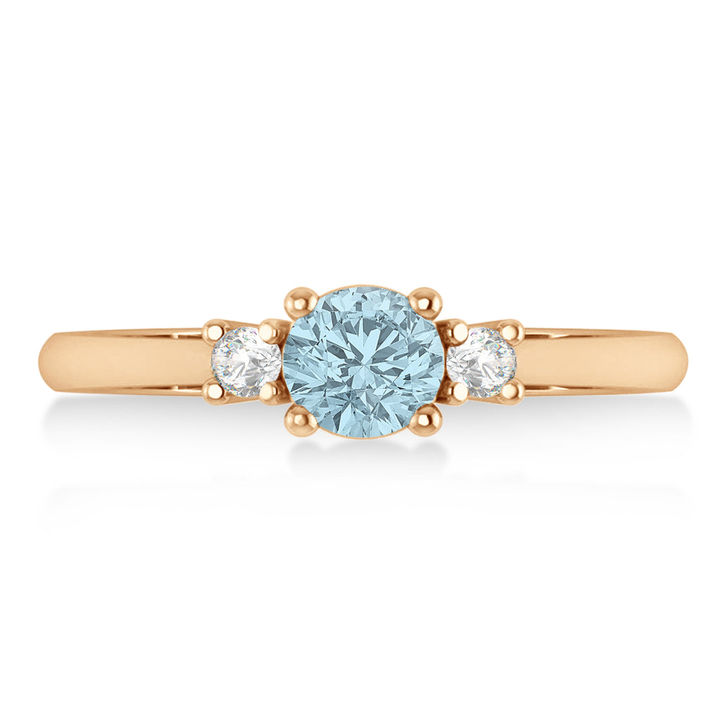 Round Aquamarine & Diamond Three-Stone Engagement Ring 14k Rose Gold (0.60ct)