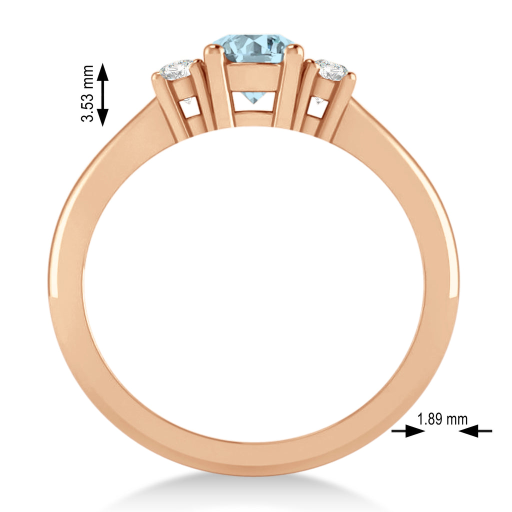 Round Aquamarine & Diamond Three-Stone Engagement Ring 14k Rose Gold (0.60ct)