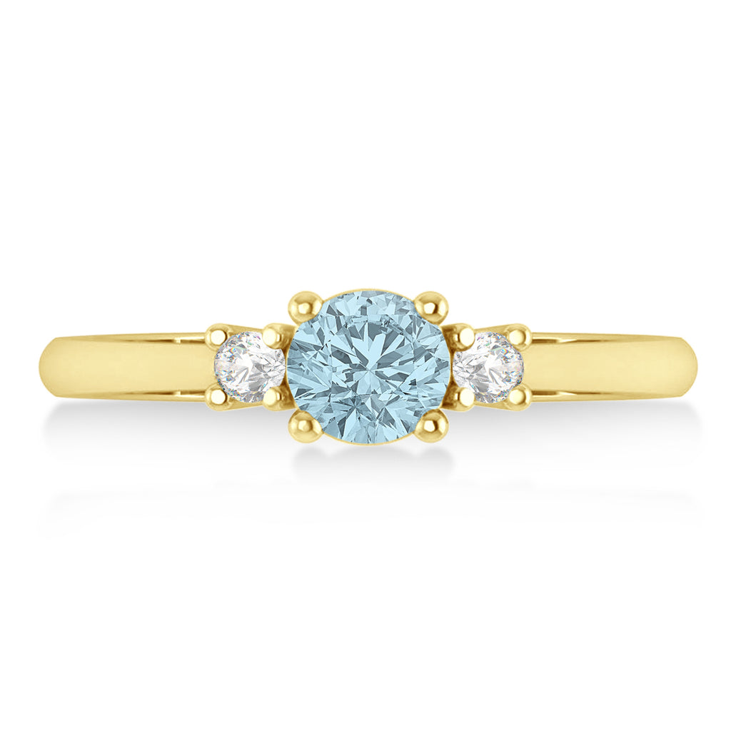 Round Aquamarine & Diamond Three-Stone Engagement Ring 14k Yellow Gold (0.60ct)