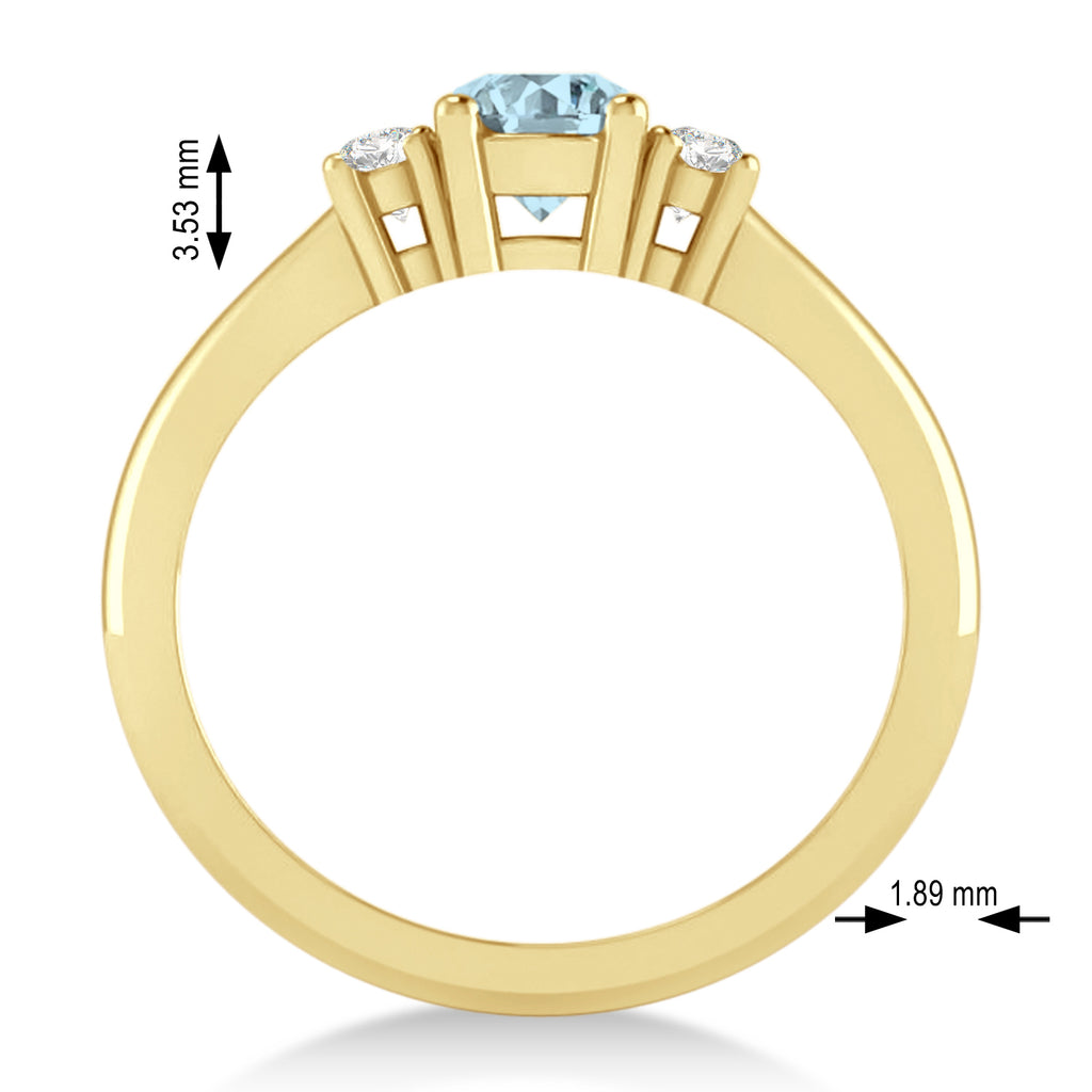 Round Aquamarine & Diamond Three-Stone Engagement Ring 14k Yellow Gold (0.60ct)