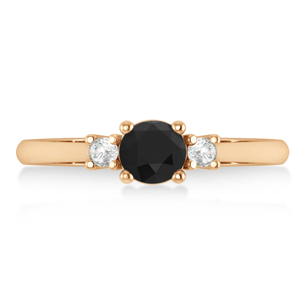 Round Black & White Diamond Three-Stone Engagement Ring 14k Rose Gold (0.60ct)