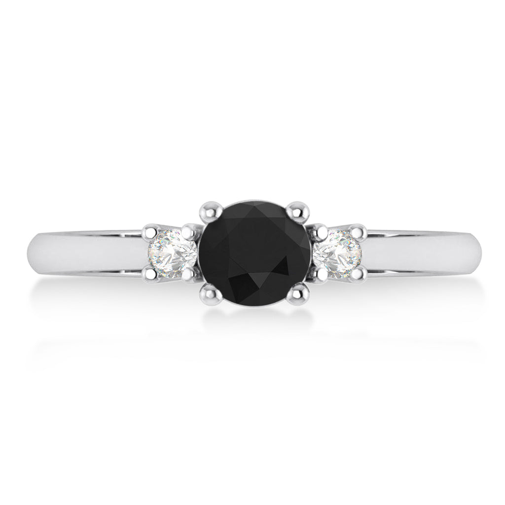 Round Black & White Diamond Three-Stone Engagement Ring 14k White Gold (0.60ct)