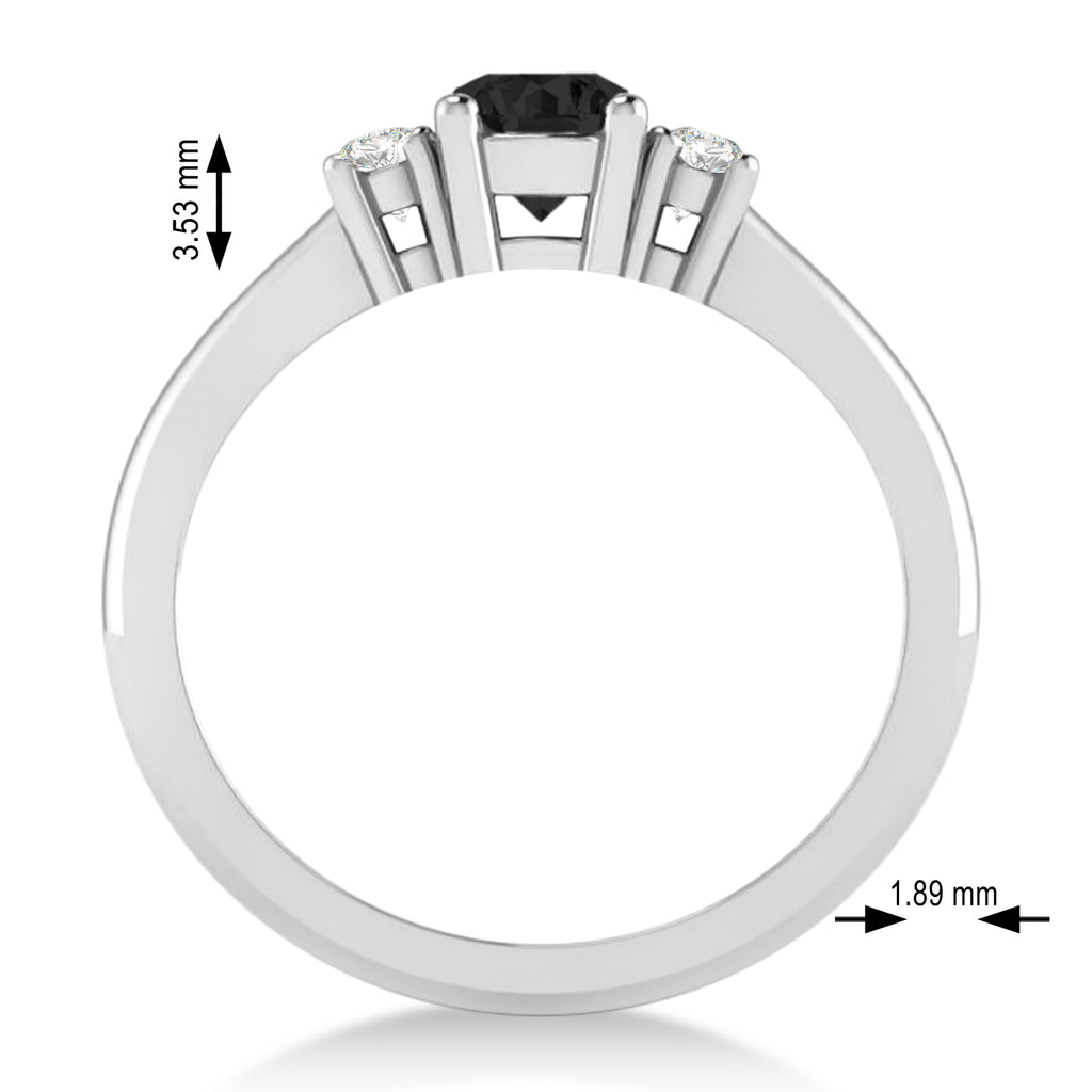 Round Black & White Diamond Three-Stone Engagement Ring 14k White Gold (0.60ct)