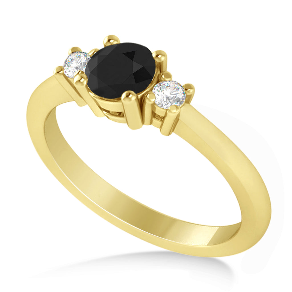 Round Black & White Diamond Three-Stone Engagement Ring 14k Yellow Gold (0.60ct)