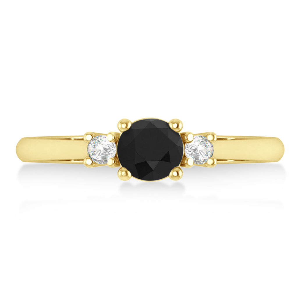 Round Black & White Diamond Three-Stone Engagement Ring 14k Yellow Gold (0.60ct)