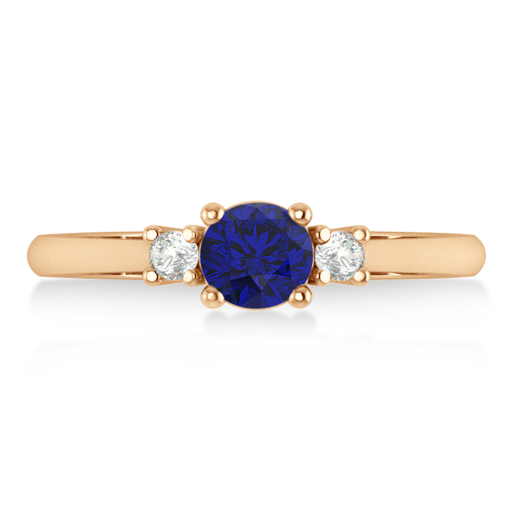 Round Blue Sapphire & Diamond Three-Stone Engagement Ring 14k Rose Gold (0.60ct)