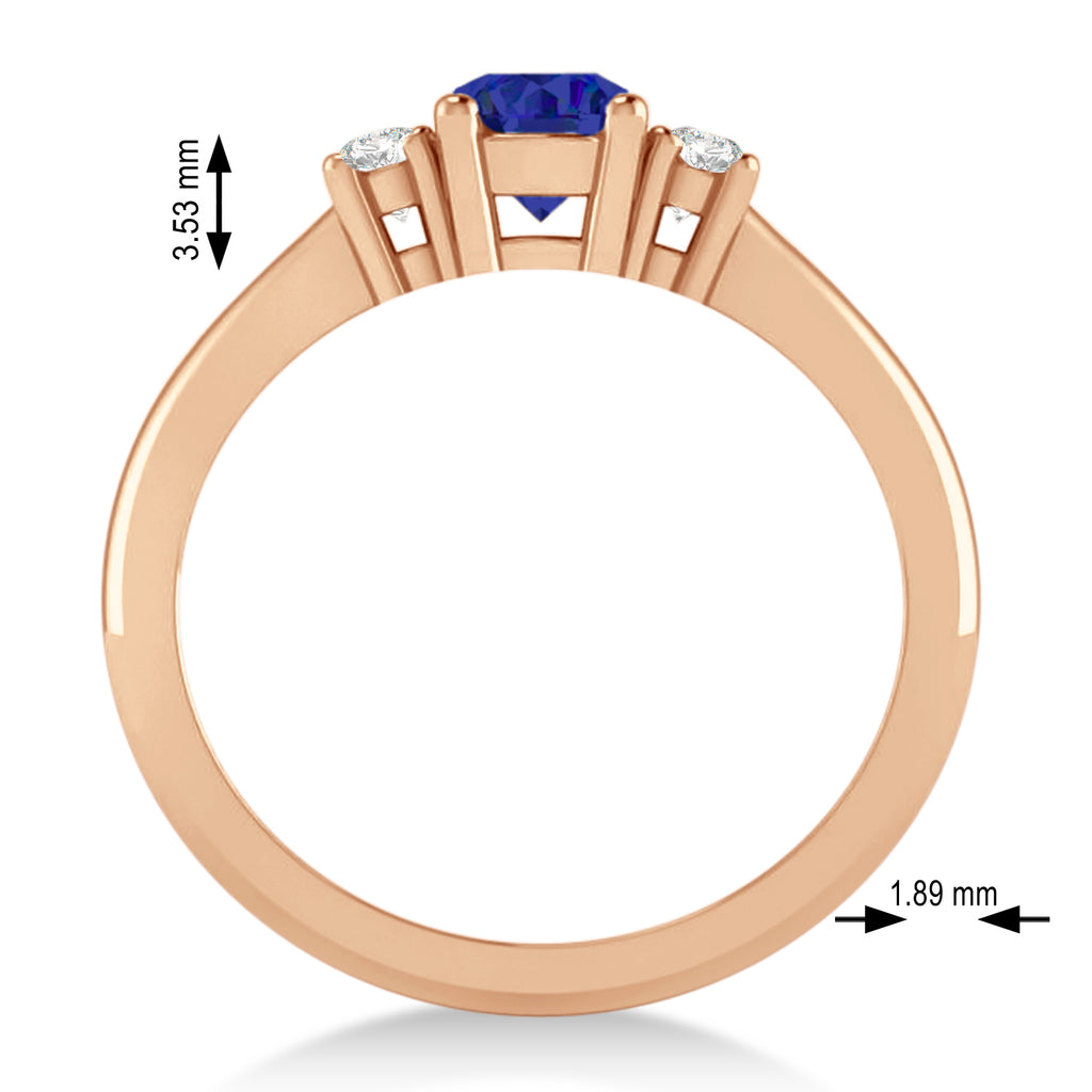 Round Blue Sapphire & Diamond Three-Stone Engagement Ring 14k Rose Gold (0.60ct)