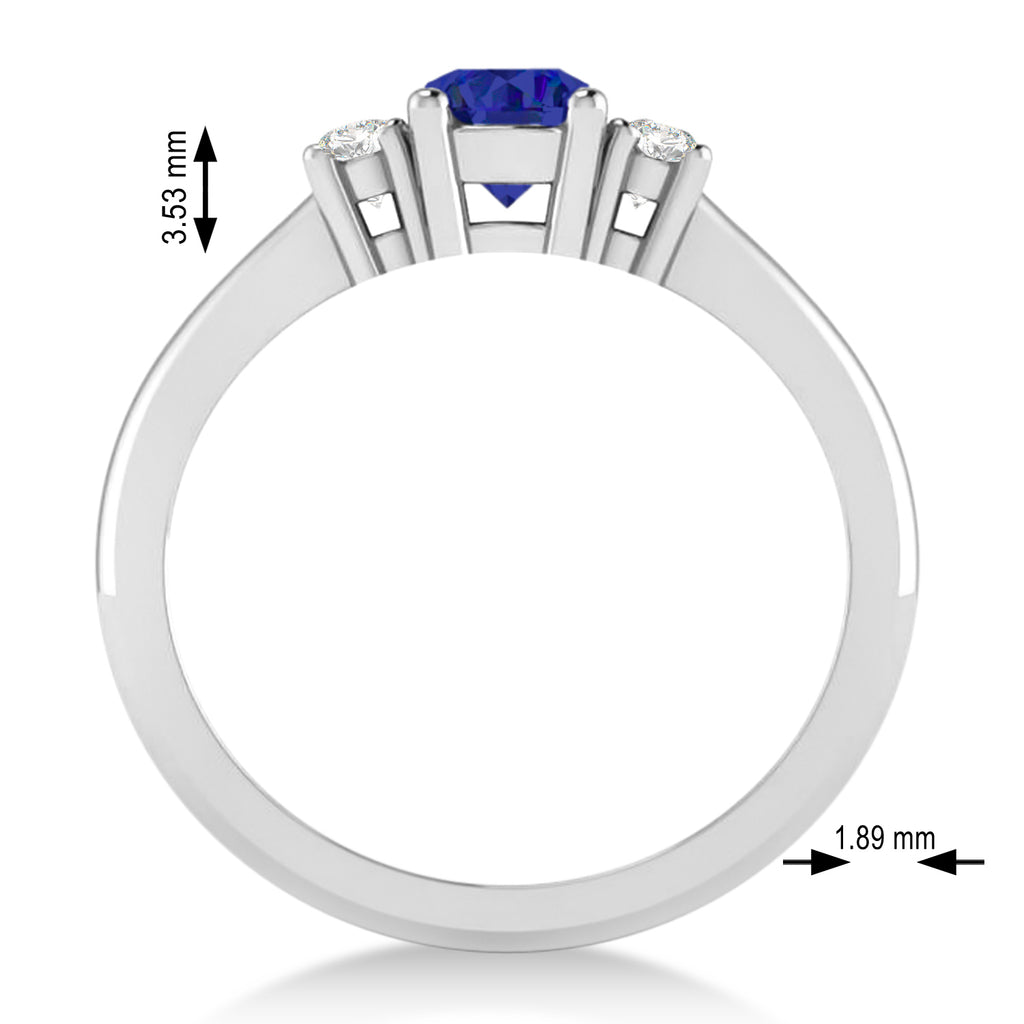 Round Blue Sapphire & Diamond Three-Stone Engagement Ring 14k White Gold (0.60ct)