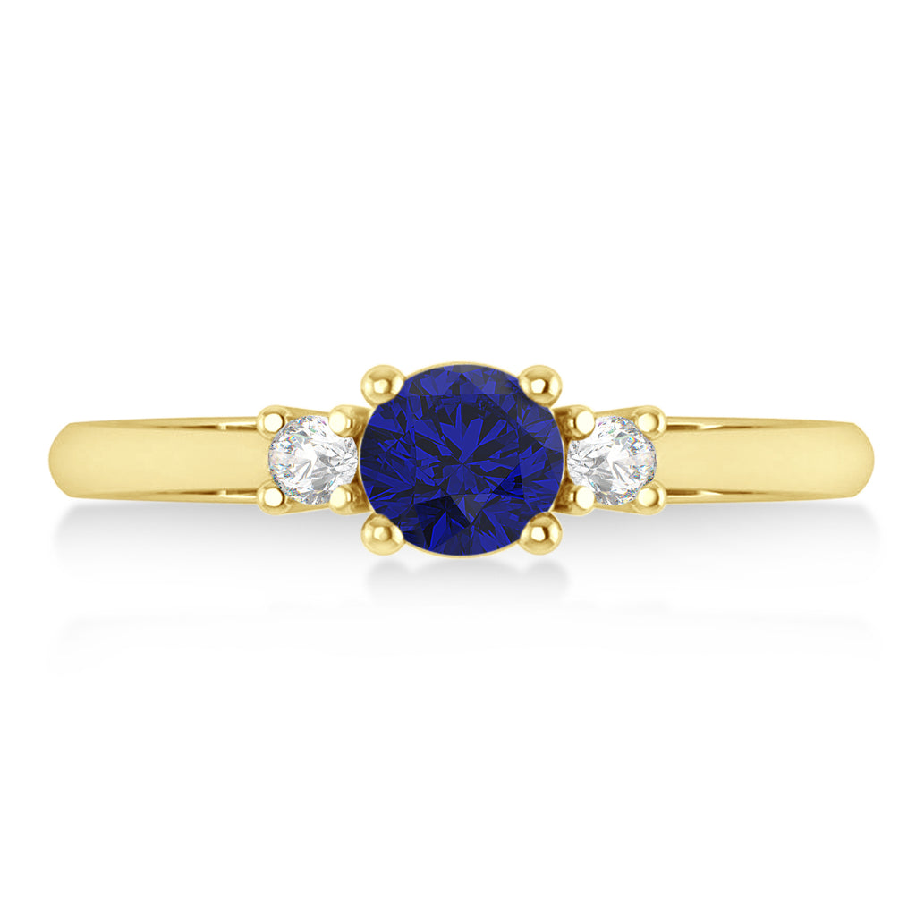 Round Blue Sapphire & Diamond Three-Stone Engagement Ring 14k Yellow Gold (0.60ct)