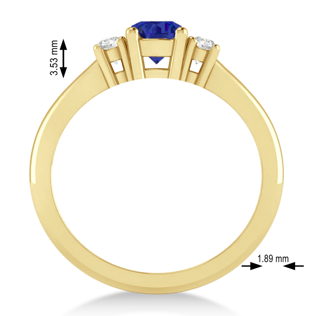 Round Blue Sapphire & Diamond Three-Stone Engagement Ring 14k Yellow Gold (0.60ct)