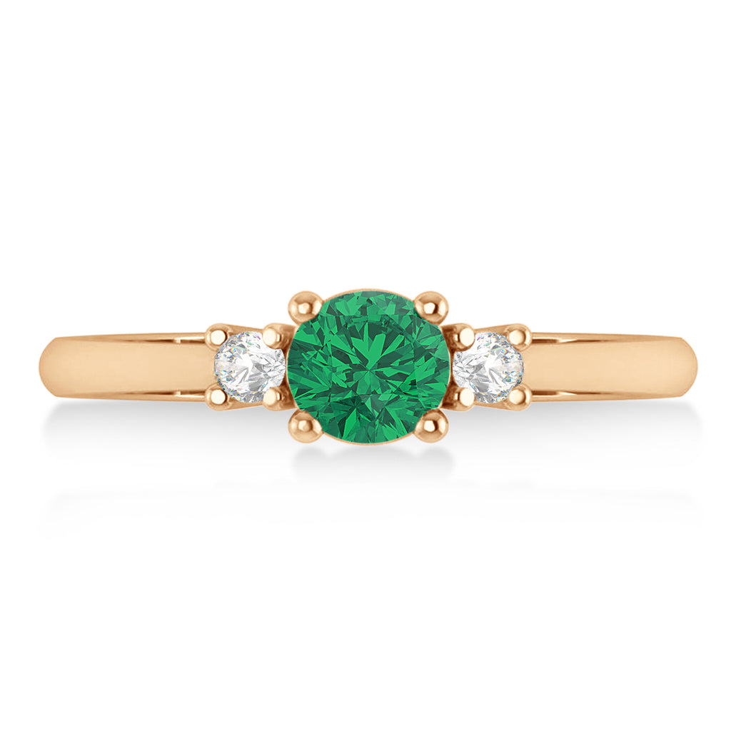 Round Emerald & Diamond Three-Stone Engagement Ring 14k Rose Gold (0.60ct)