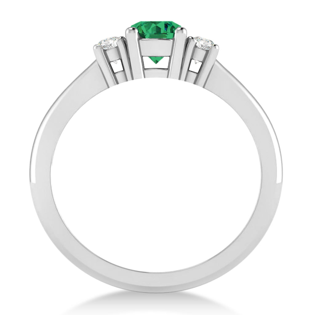 Round Emerald & Diamond Three-Stone Engagement Ring 14k White Gold (0.60ct)