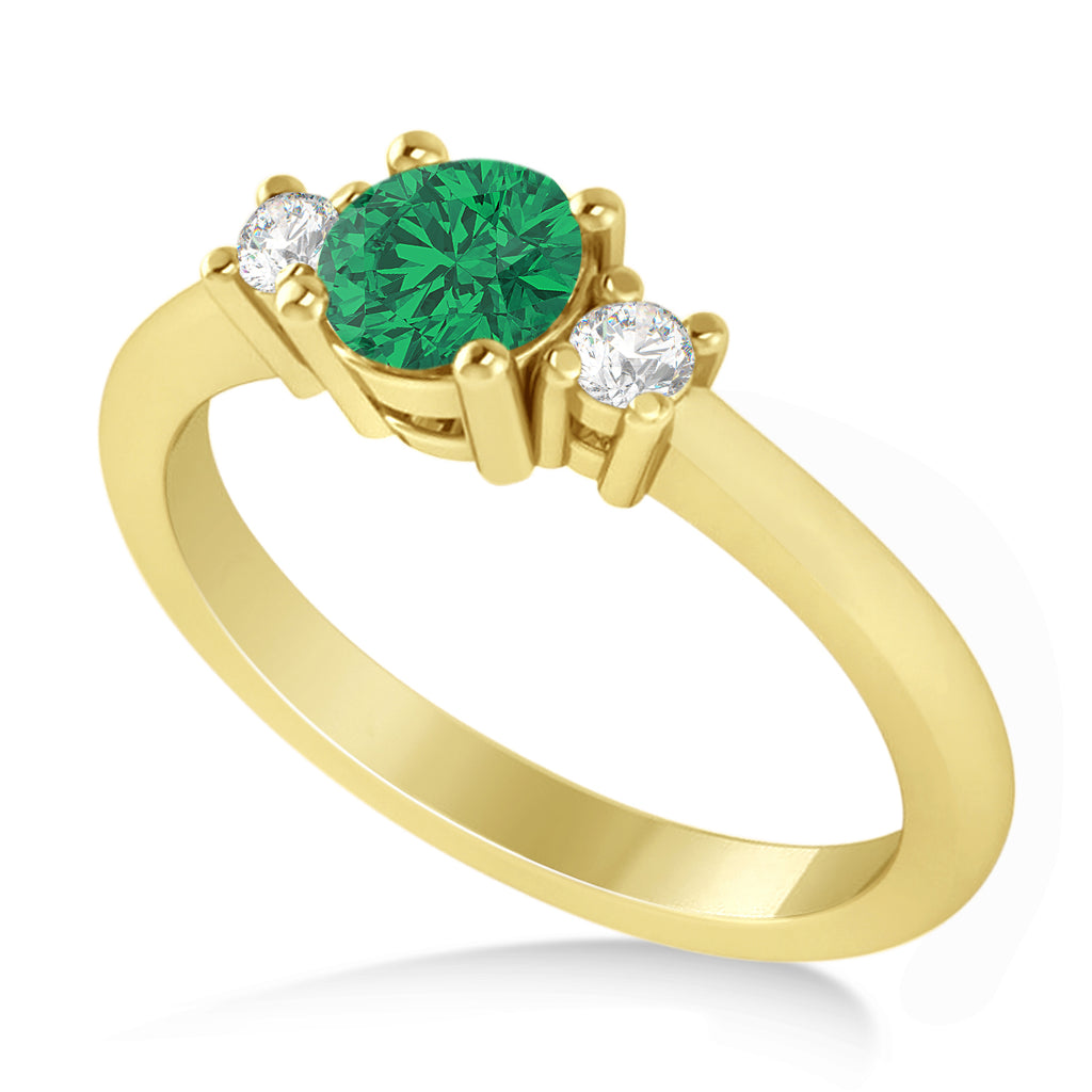Round Emerald & Diamond Three-Stone Engagement Ring 14k Yellow Gold (0.60ct)