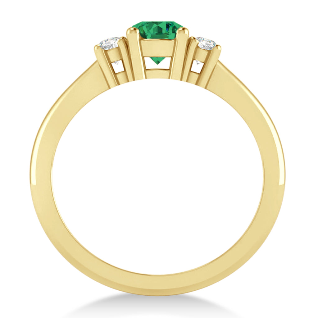Round Emerald & Diamond Three-Stone Engagement Ring 14k Yellow Gold (0.60ct)