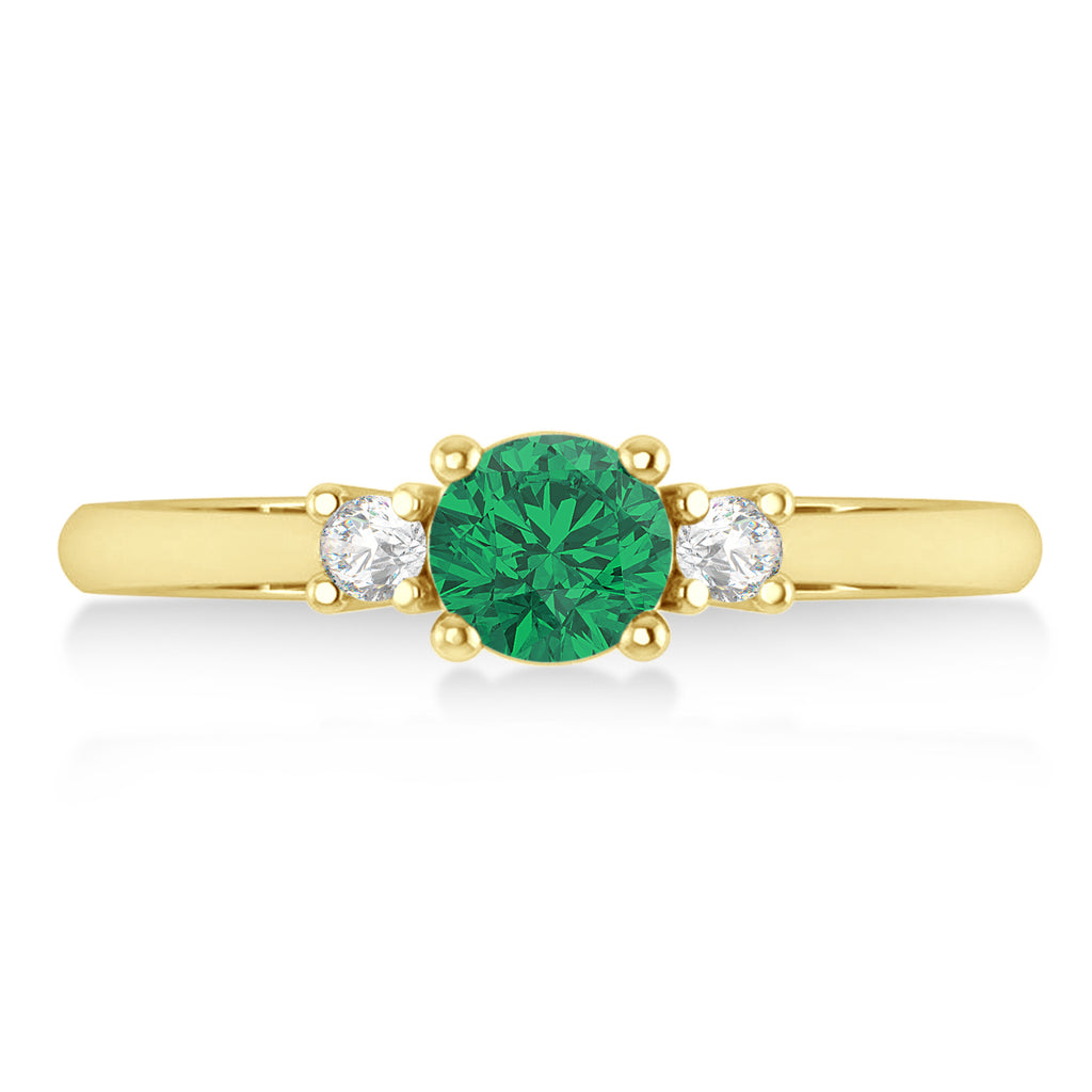 Round Emerald & Diamond Three-Stone Engagement Ring 14k Yellow Gold (0.60ct)